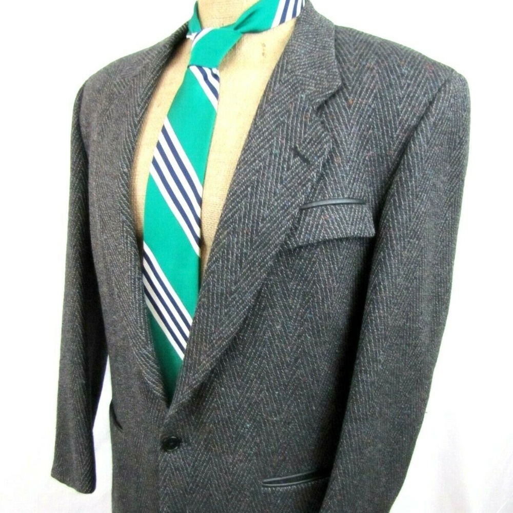 80s GIVENCHY 40R Charcoal Gray Flecked Wool Blazer